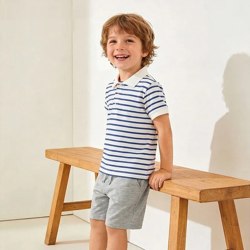 Striped Polo Shirt And Short-Sleeve Set