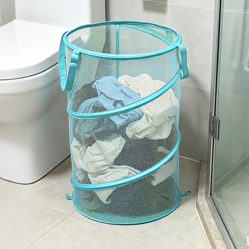 Large Foldable Freestanding Mesh Breathable Tote Laundry Storage Basket