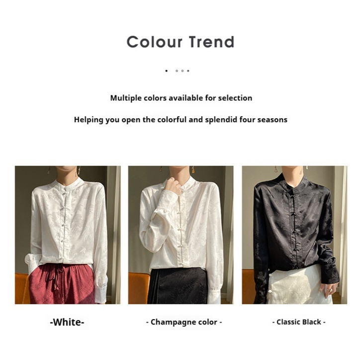 Womens Inner-layer Mandarin-collar Button-front Shirt Top