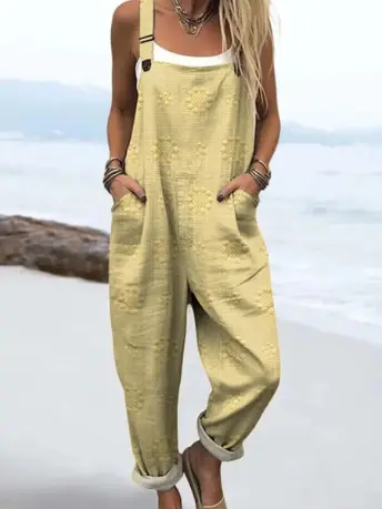 Casual Plus Size Overalls Pocket Solid Color