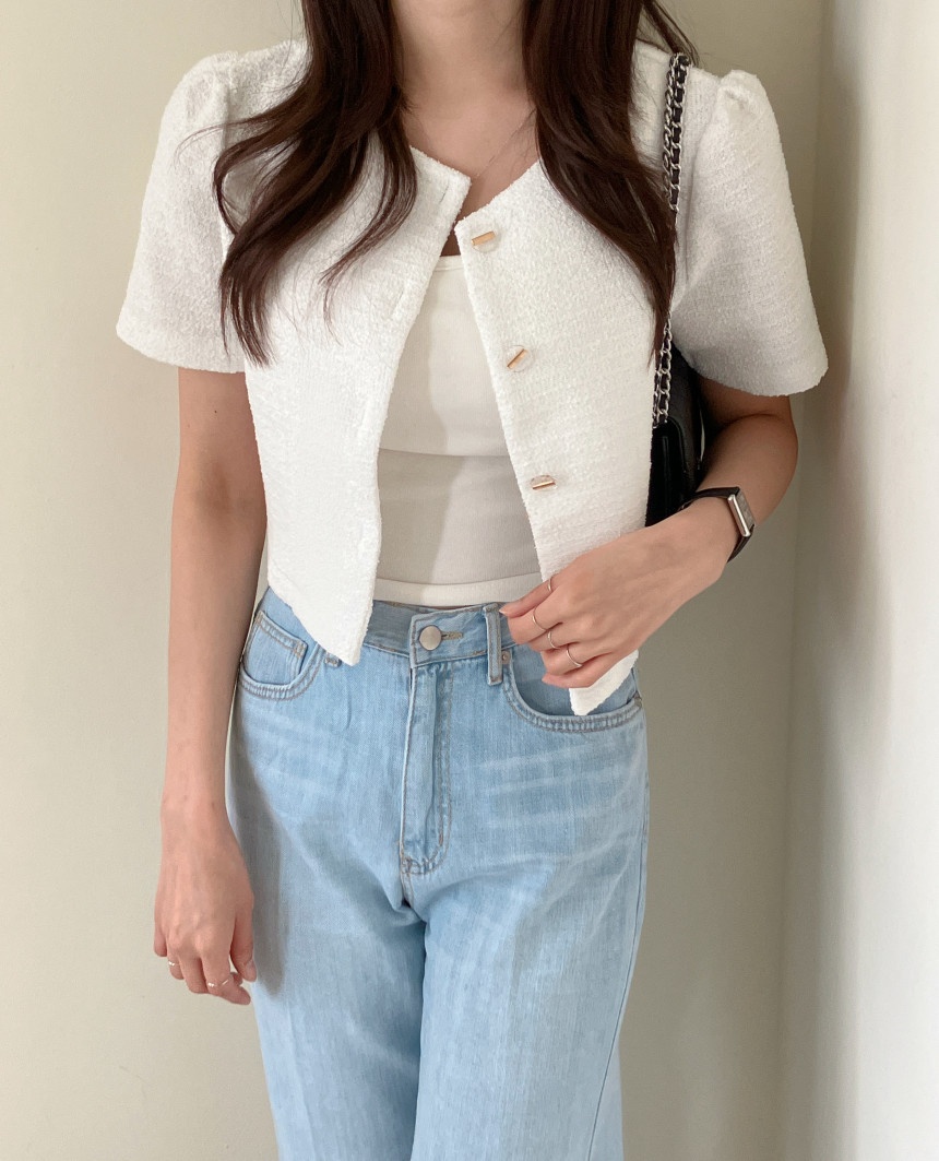 Versatile Bubble-Sleeve Coarse-Woven Short Coat For Women