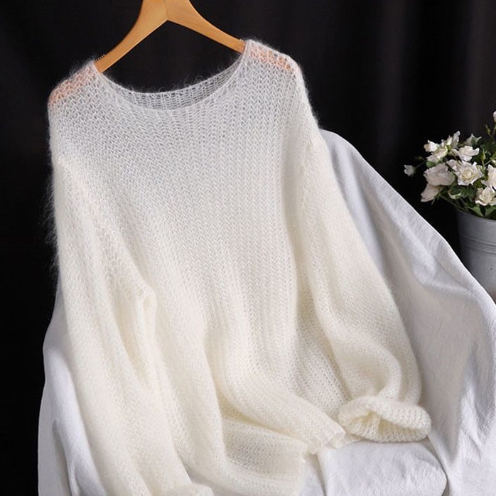 Hollow-out Pullover Knit Top Thin Blouse-style Top