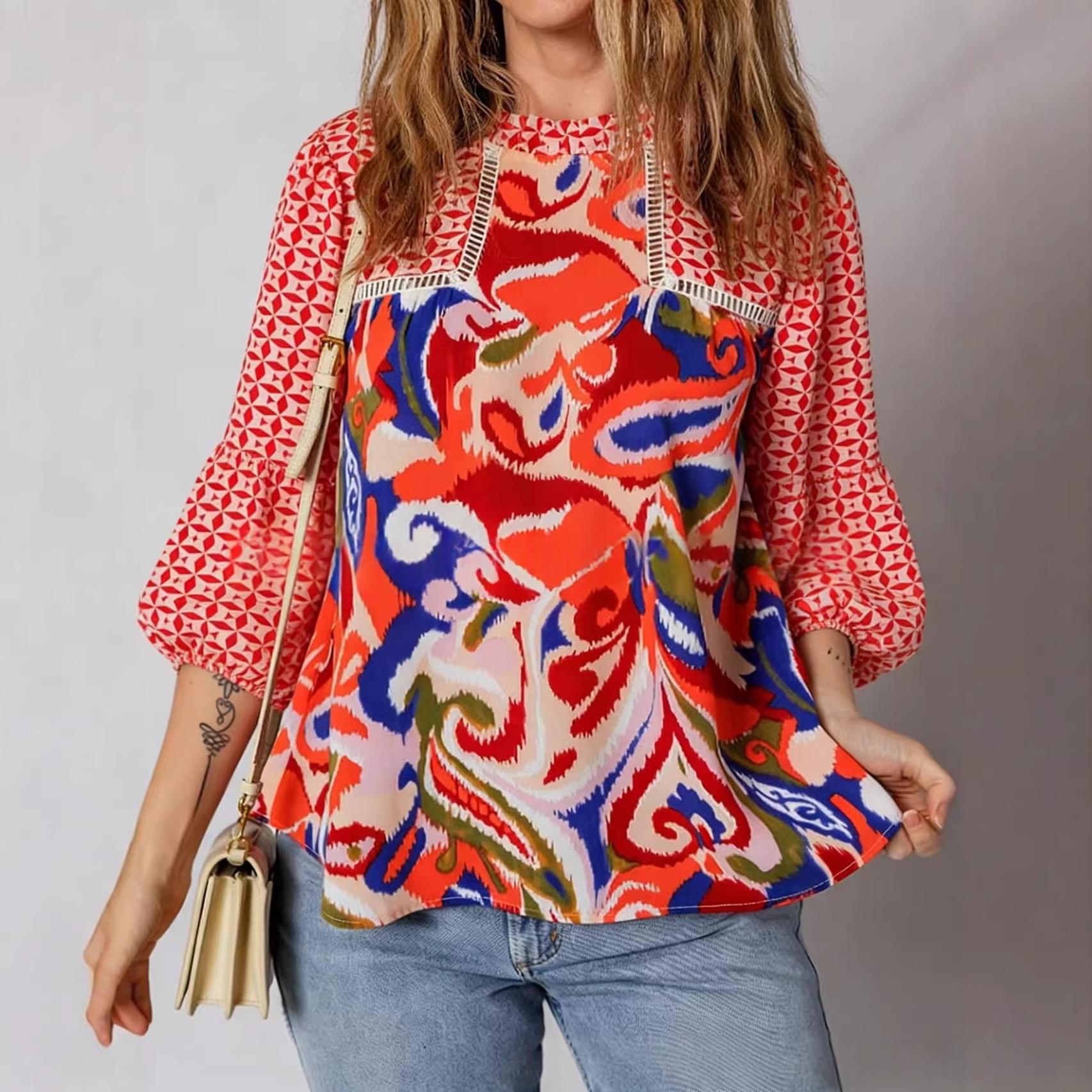 Womens Casual Round-neck Loose-fitting Top