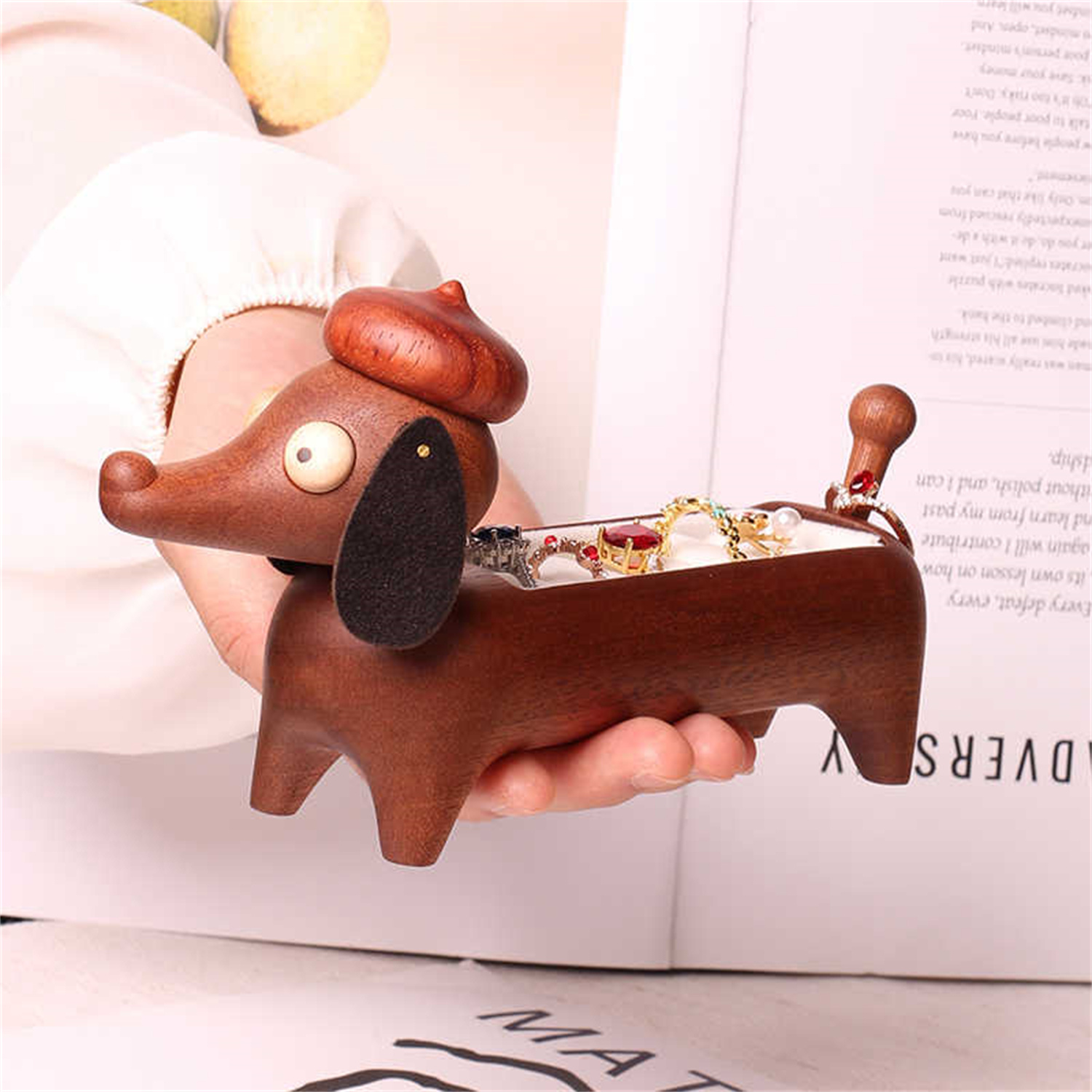Ring Storage Cartoon Cute Solid Wood Desktop Ornaments