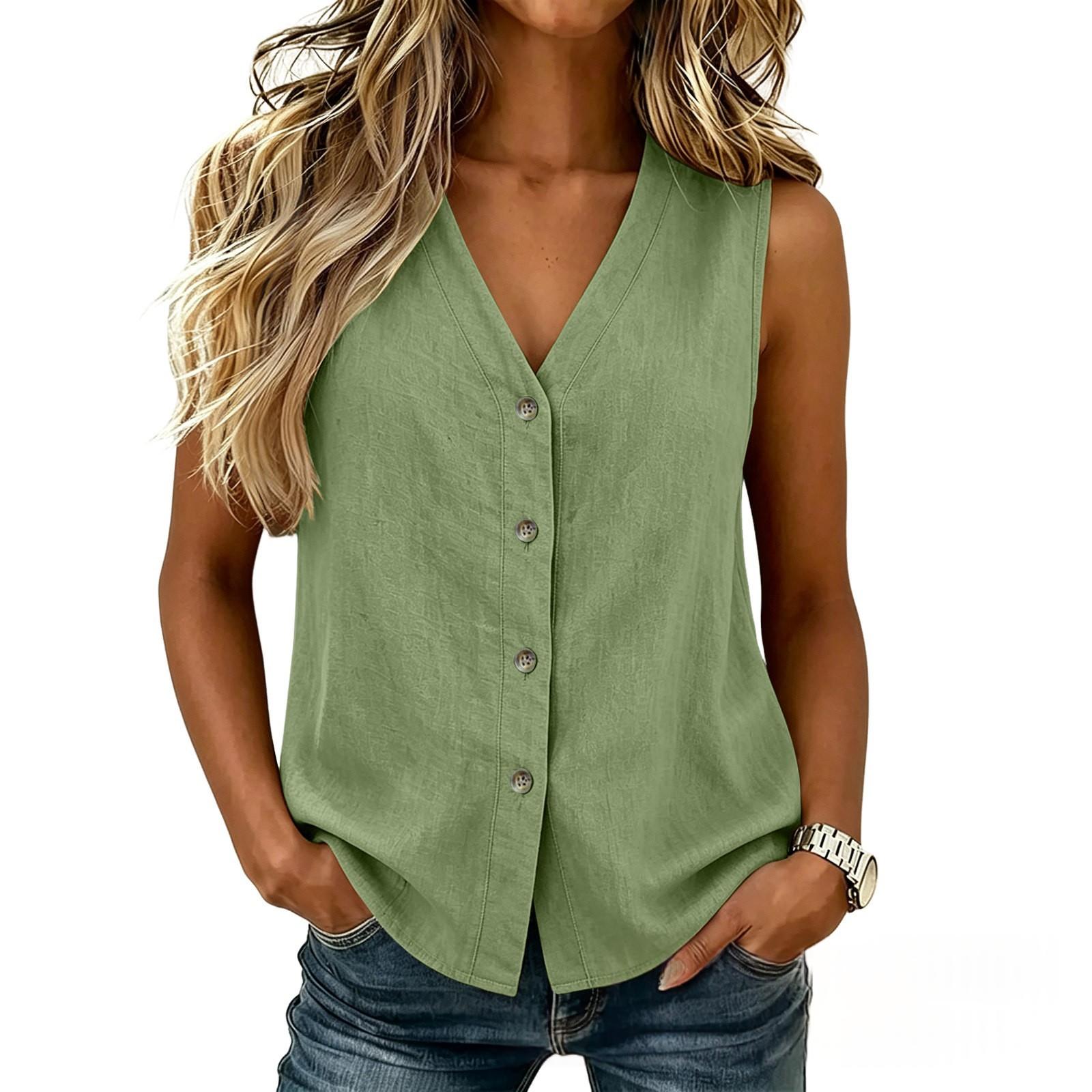 Sleeveless Linen Top Commuter-style Casual Vest product image