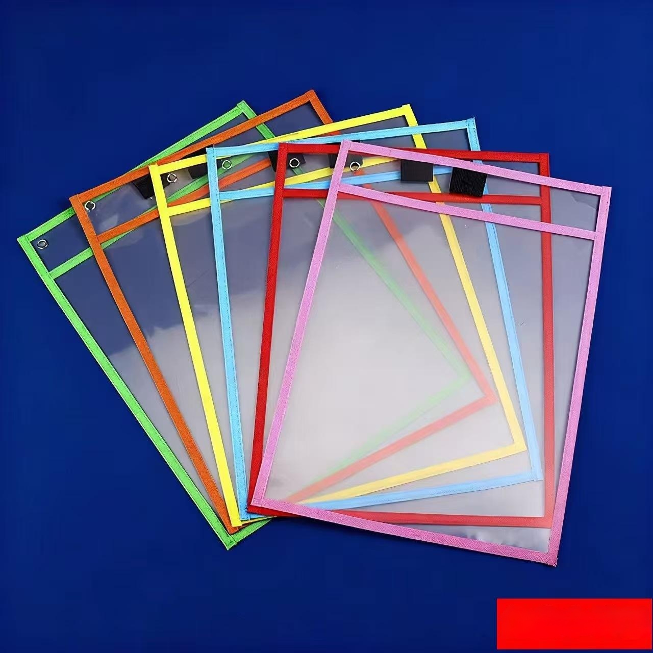 A4 Transparent Waterproof Dry Erase Pouch - Reusable Writing Practice File Folder with Hanging Loop for Kids Students Early Education