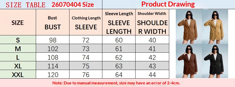 Size chart for Women's Slim-Fit Suede Velvet Blazer