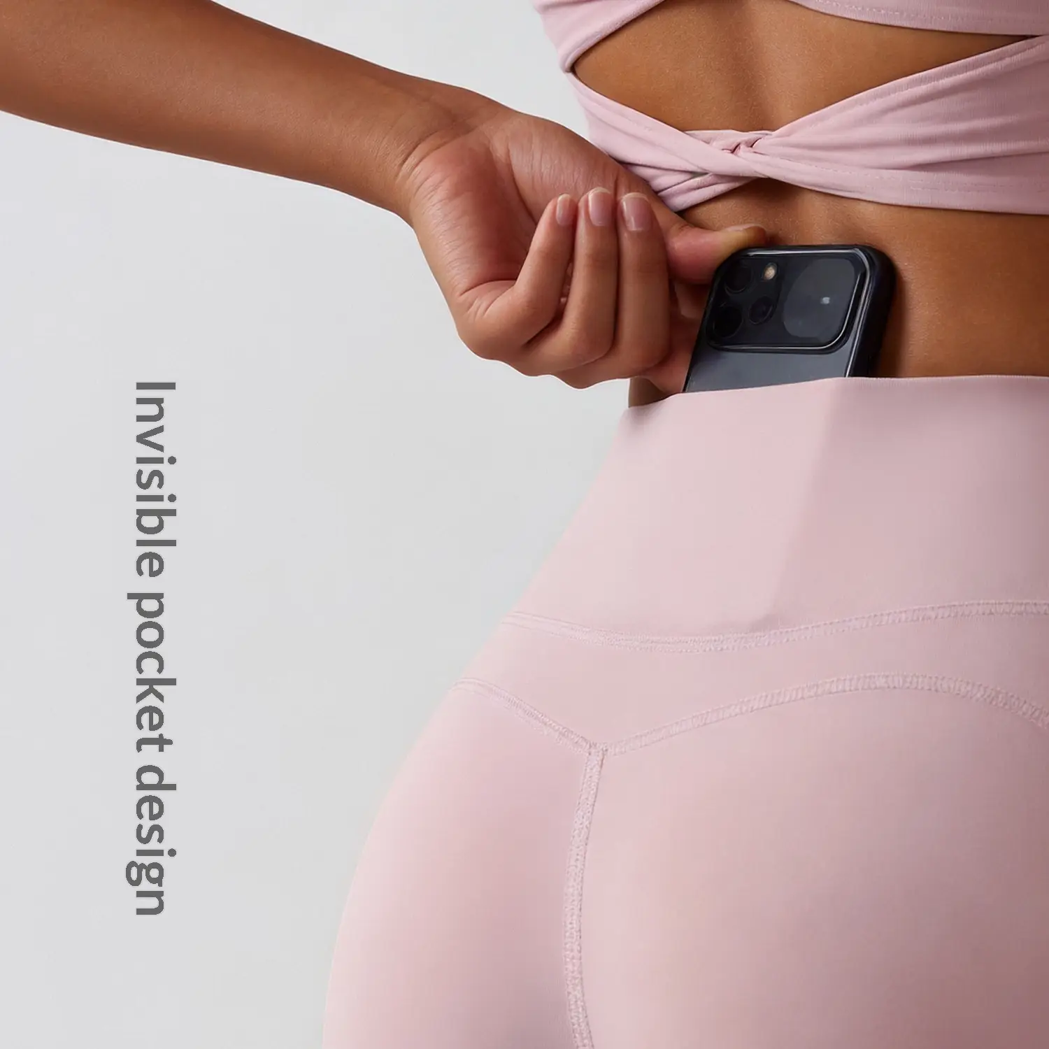 Invisible Back Pocket Athletic Shorts Slim-Fit Womens Fitness Capri Pants