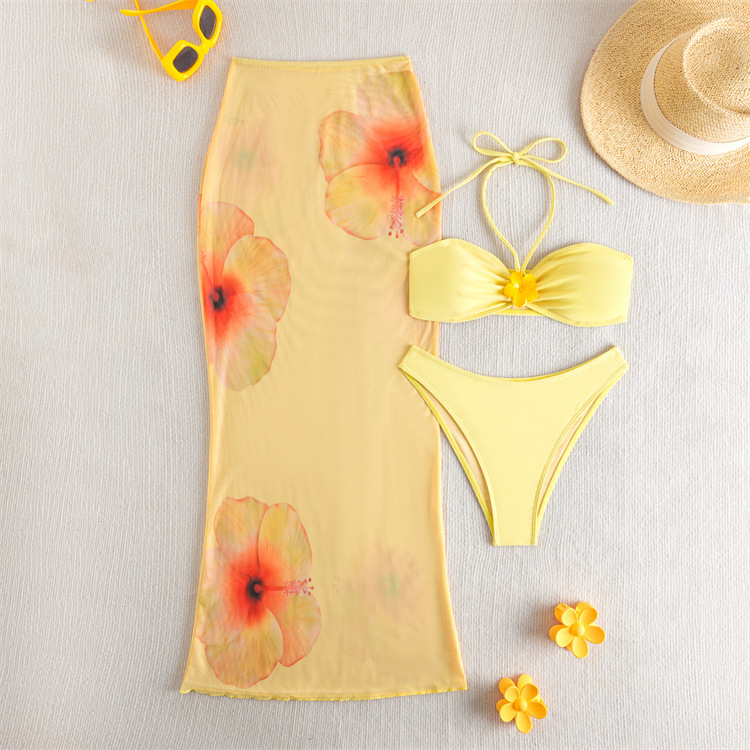 Bikini Three-piece Set Sexy Backless Beach Dress Halter-neck Bandeau Swimsuit