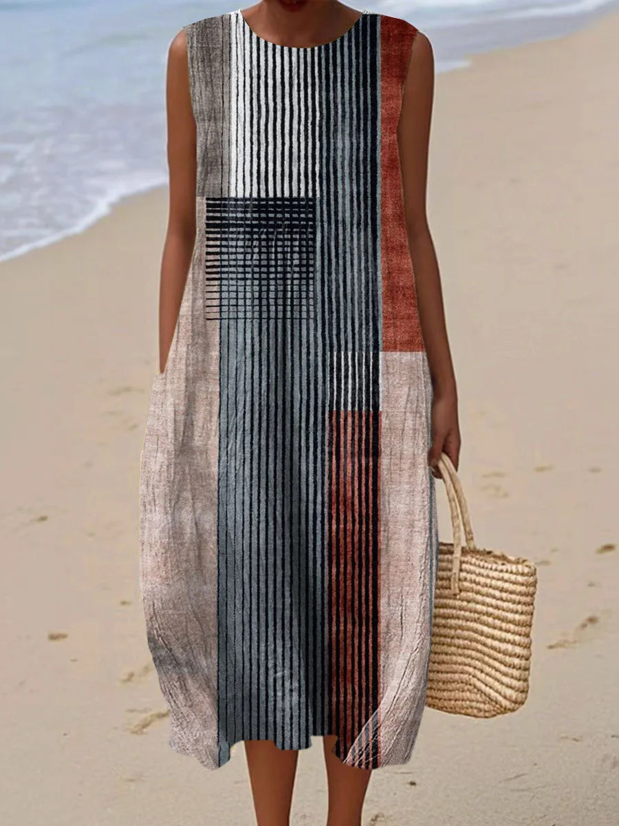3D Printed Loose Casual Plus Size Sleeveless Dress