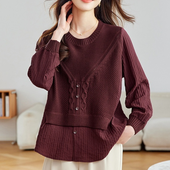 Fake Two-piece Shirt Spliced Long-sleeve Lightweight Knit For Women product image