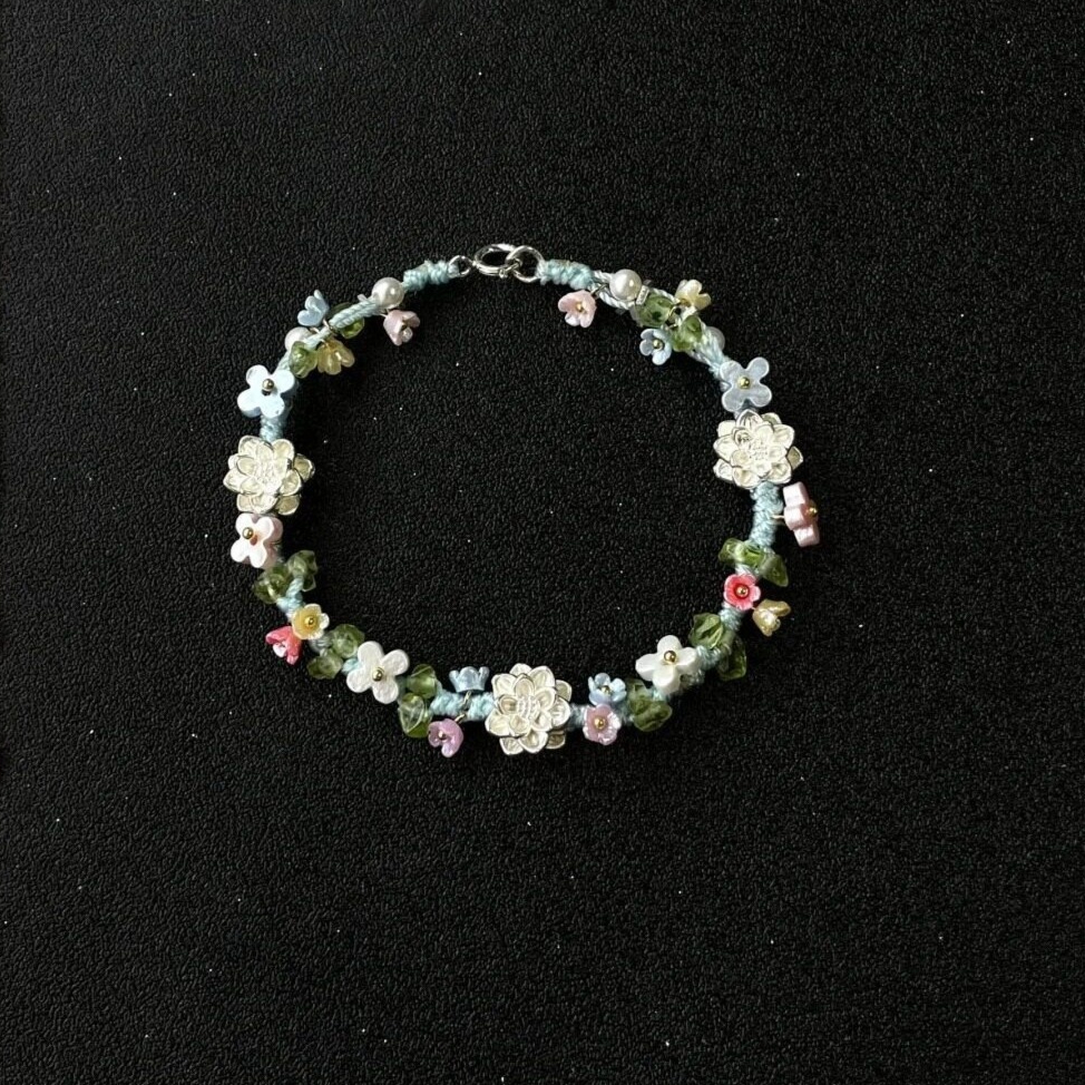 S925 Sterling Silver-plated Lotus Flower Colorful Braided Bracelet