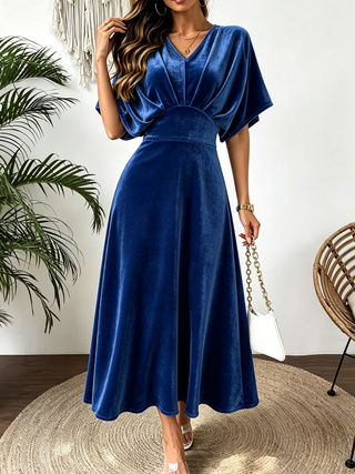 Womens Casual Loose-fit V-neck Solid-color Dress