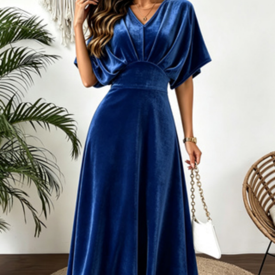 Womens Casual Loose-fit V-neck Solid-color Dress