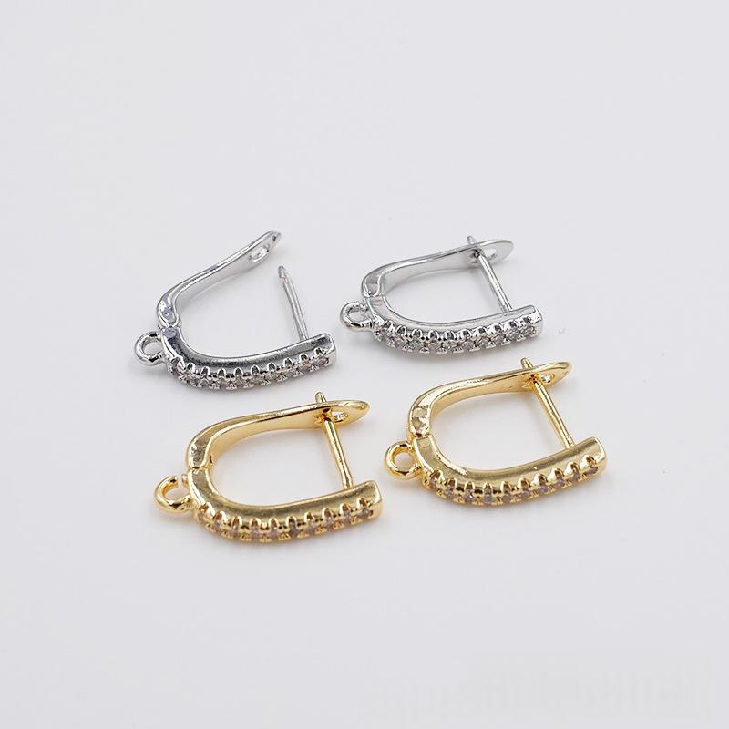 Copper Earrings, 18K Gold-plated, U-shaped Zircon-studded Ear Clips With Dangling Hoopswomens Accessories, Wholesale Jewelry