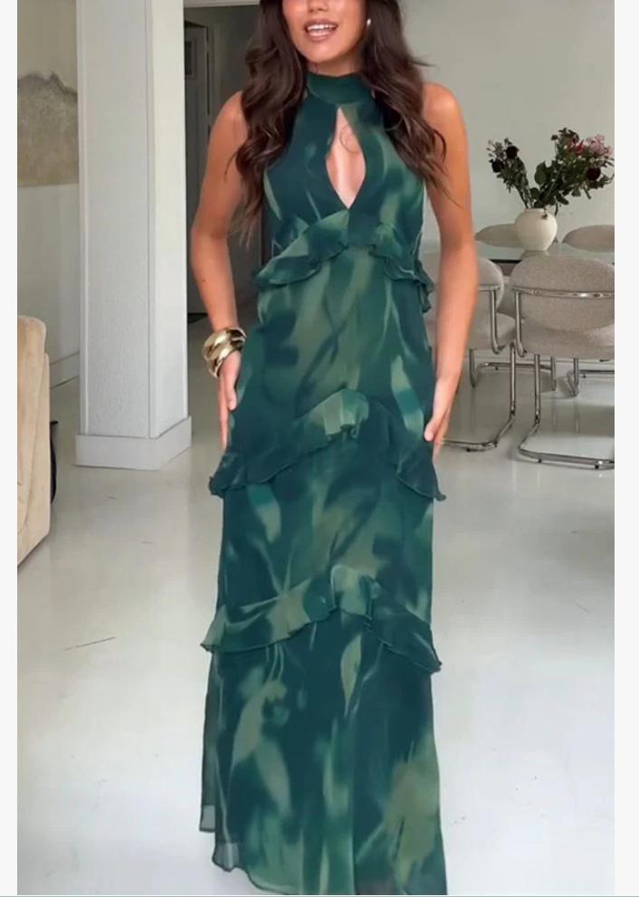 Womens Casual Chic Printed Halter-neck Dress