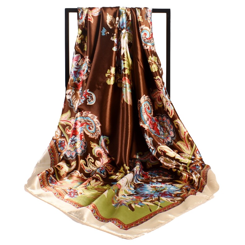 Retro Cashew Paisley-print Satin Square Scarf