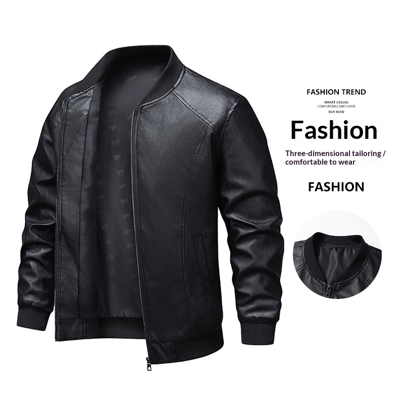Versatile Handsome Slim-fit Leather Jacket For Men Windproof Casual Outerwear