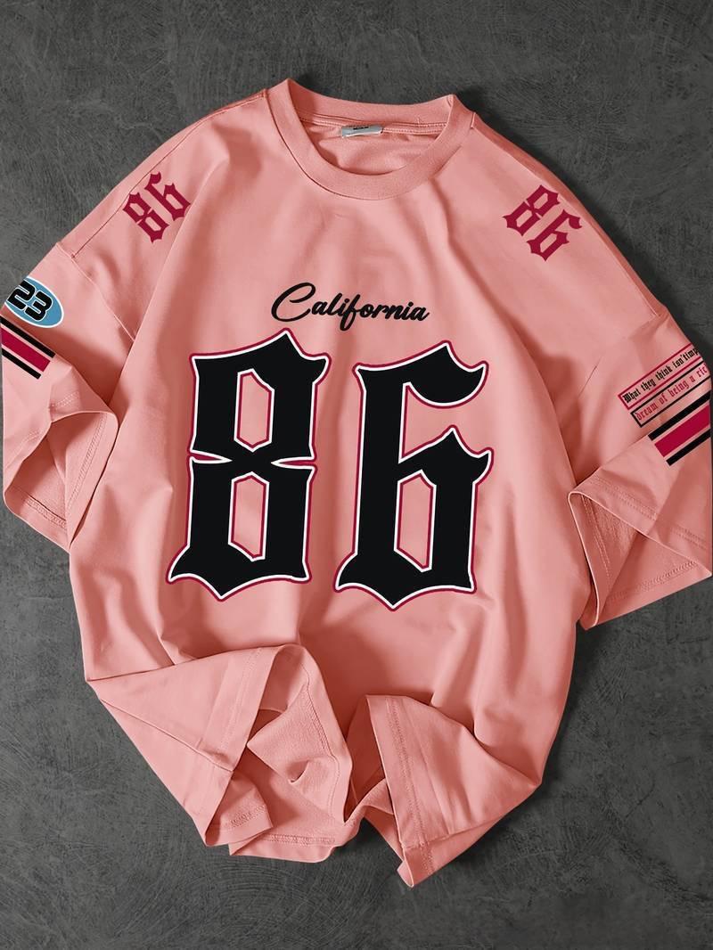 Vintage Letter Print V-Neck Oversized Jersey Shirt