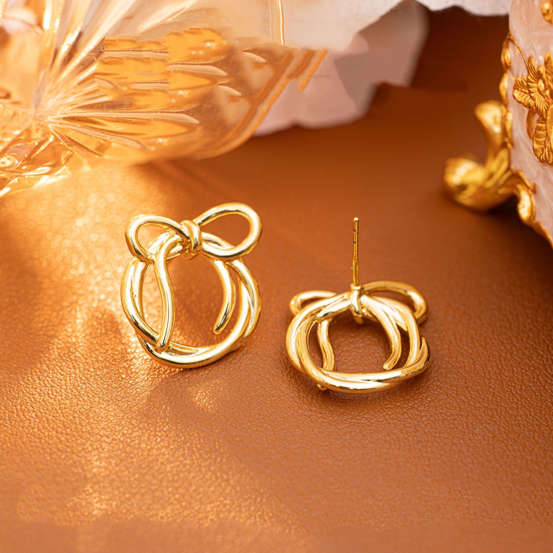New Rabbit Bowknot K-gold Plated Earrings