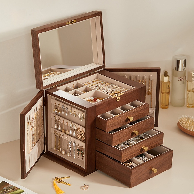 Square Rotating Earring Necklace Ring And Bracelet Jewelry Storage Box