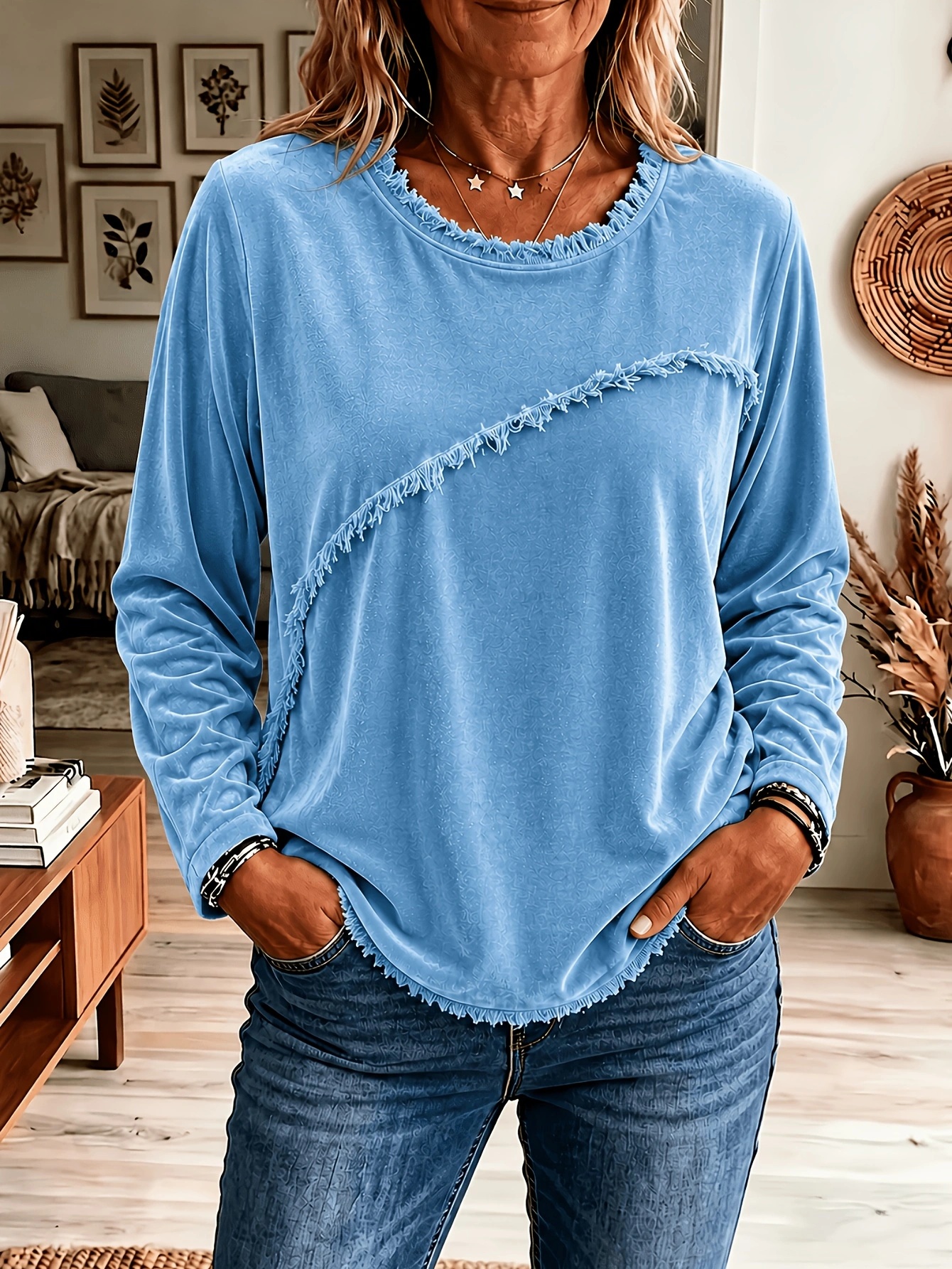 Retro Round-neck Long-sleeve Shirt