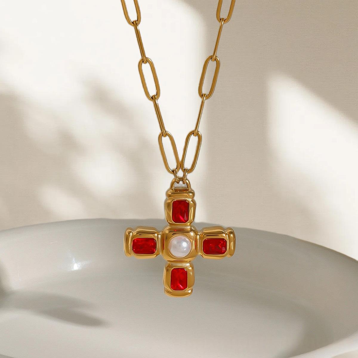 Cross Titanium Steel Pearl Necklace
