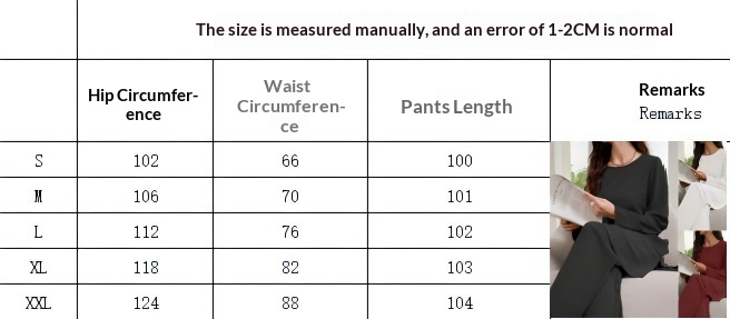 Women's Solid Colour Sweatshirt & Pants Set - Size Chart