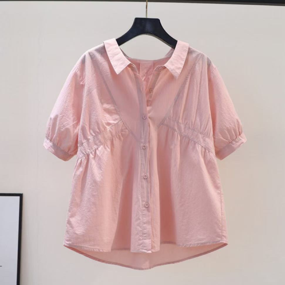 Womens Fashionable Loose-fit Plus-size Puff-sleeve Blouse