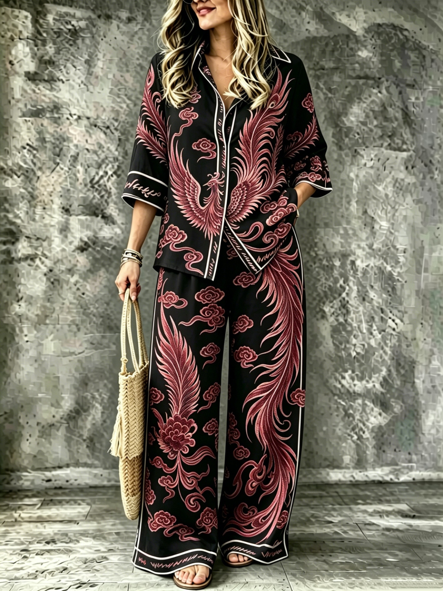 Summer Womens Shirt Set With A Digital-print Collar