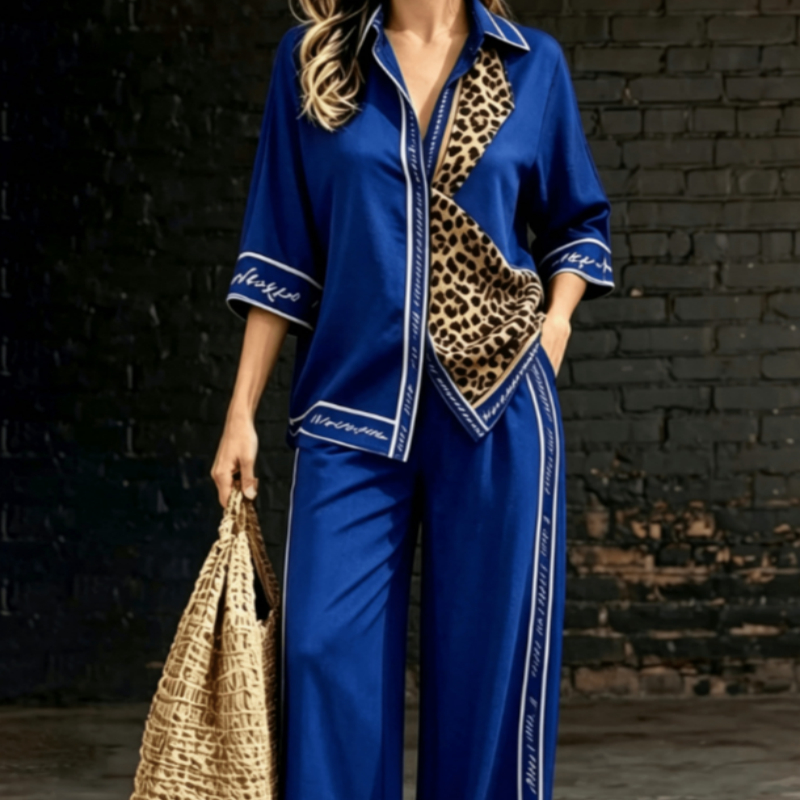 Summer Womens Shirt Set With A Digital-print Collar