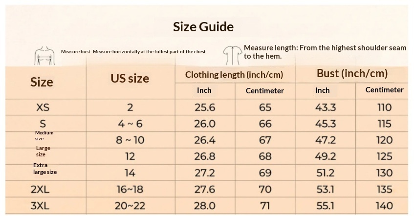 Women's Loose-Fit Lapel Shirt - Size Chart