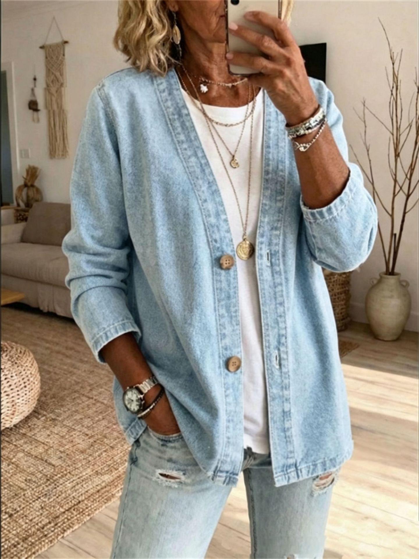 Womens Casual Denim Cardigan Jacket — foto 4