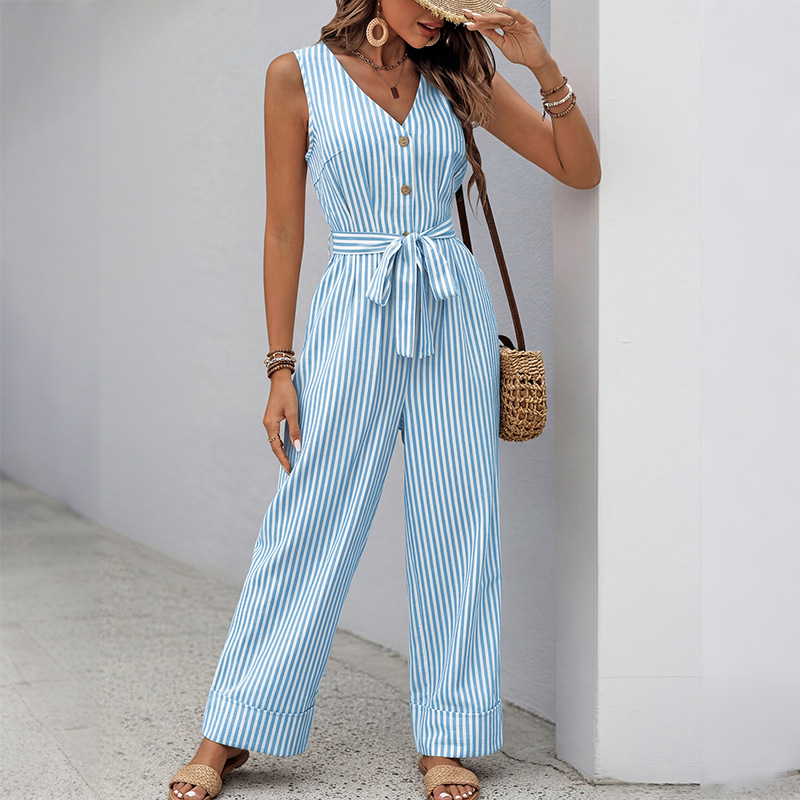 Womens Casual Minimalist Striped Jumpsuit