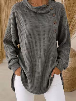 Women's Waffle Button-Up Long Sleeve Casual Shirt