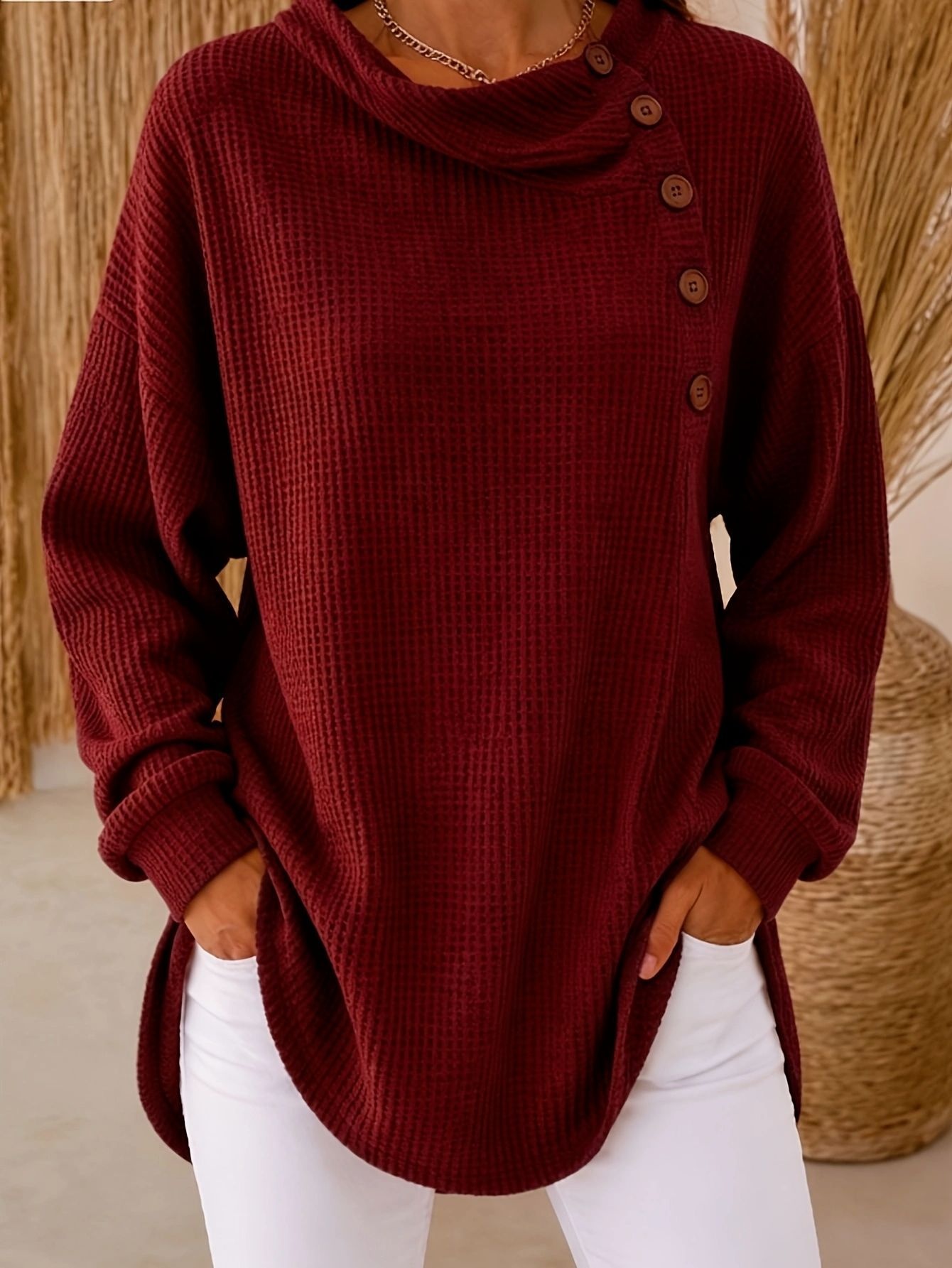 Women's Waffle Button-Up Long Sleeve Casual Shirt