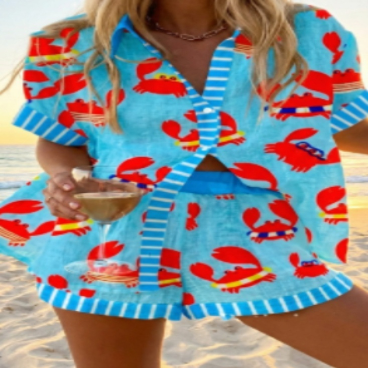 Beach Pants Short Sleeve Shirt Suit Women