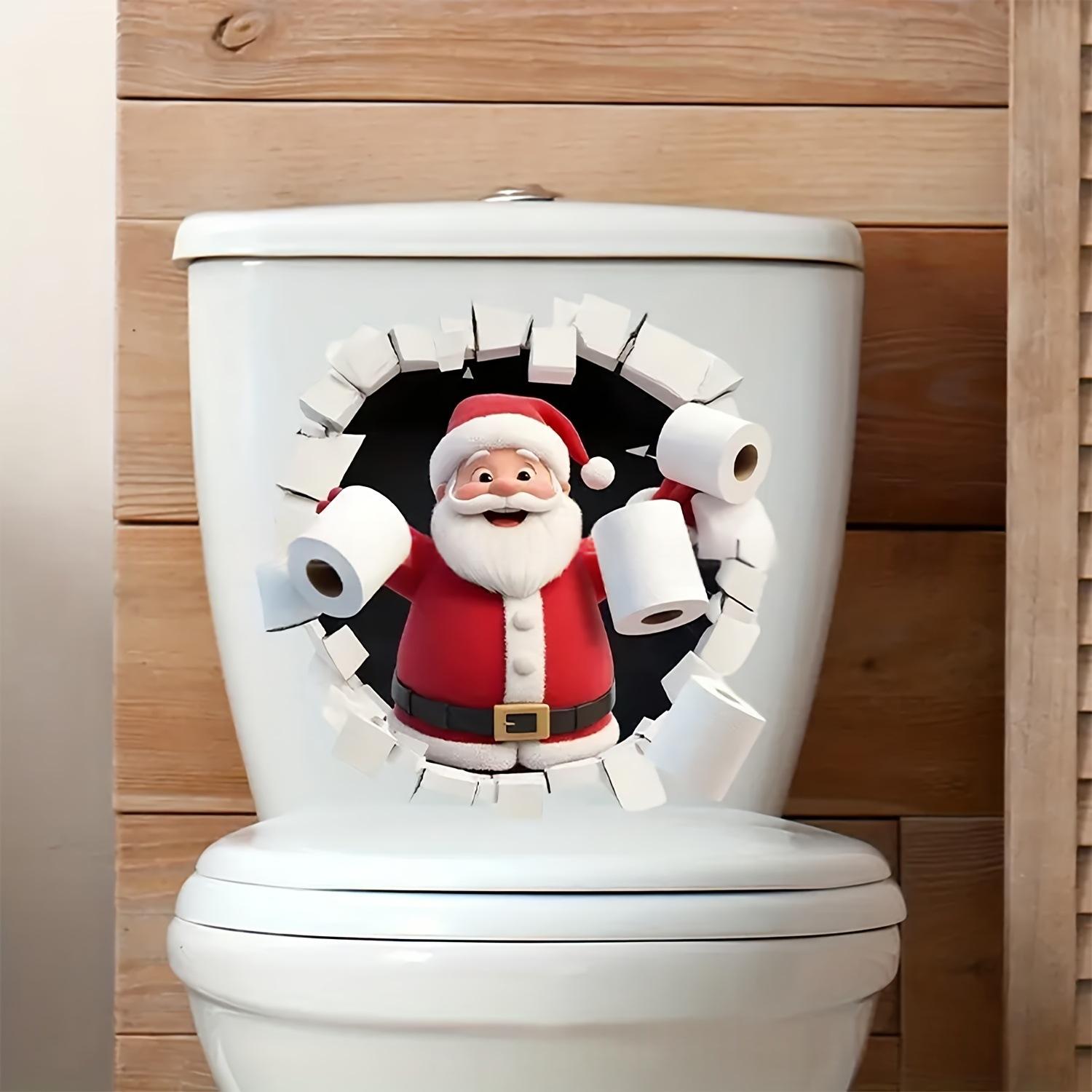 Cartoon Santa Claus And Snowman Toilet Sticker