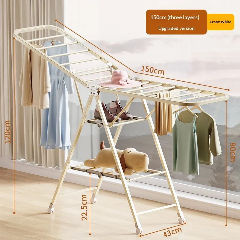 Foldable Rolling Clothes Drying Rack (3-Tier)