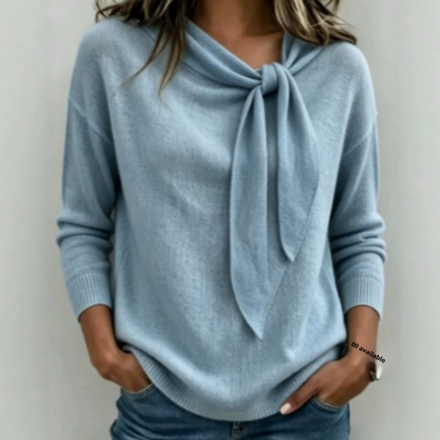 Knitted Bow-Knot Sweater Solid-Color Womens Wear