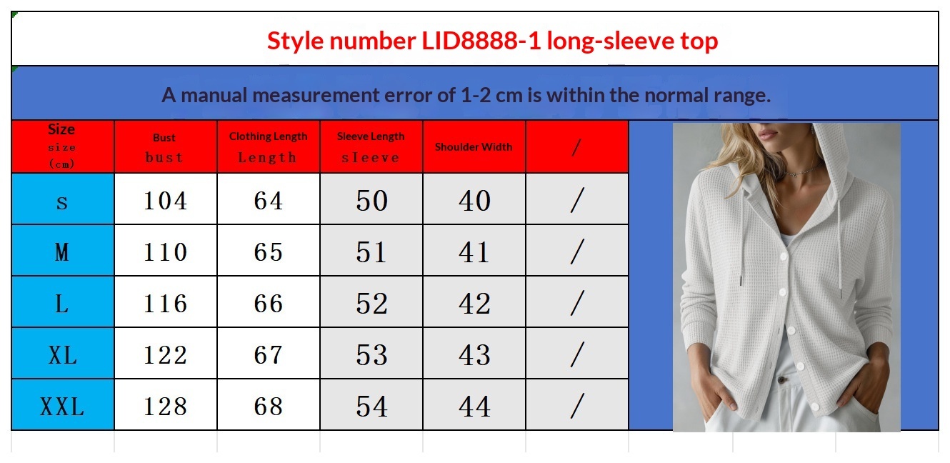 Women's Hooded Button-Up Cardigan - Size Chart