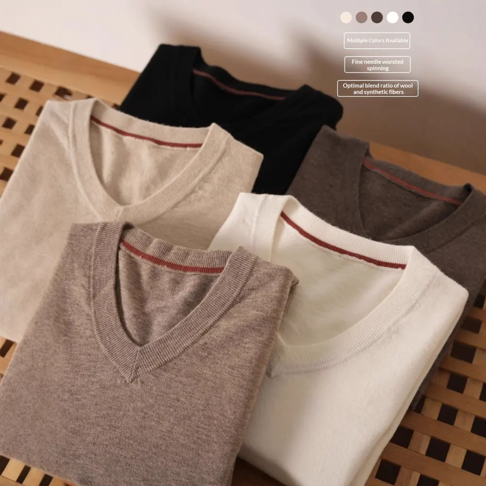 Mens V-neck Wool Sweater Pullover