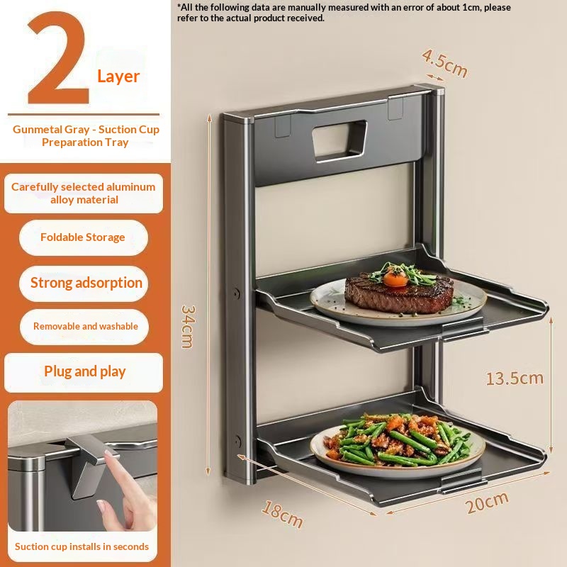 Kitchen Suction-cup Vegetable Prep Wall-mounted Multi-tier Foldable Storage Rack For Home Use 6