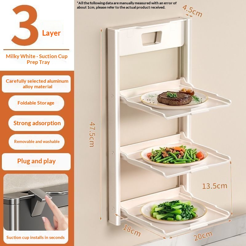 Kitchen Suction-cup Vegetable Prep Wall-mounted Multi-tier Foldable Storage Rack For Home Use 4