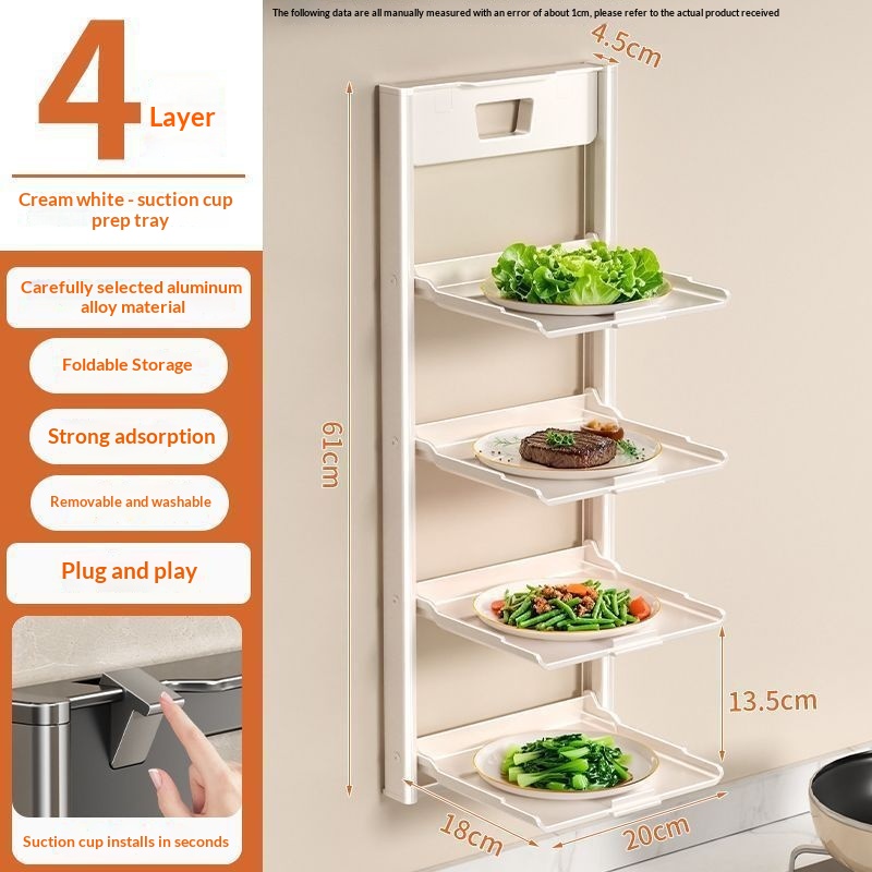 Kitchen Suction-cup Vegetable Prep Wall-mounted Multi-tier Foldable Storage Rack For Home Use 5