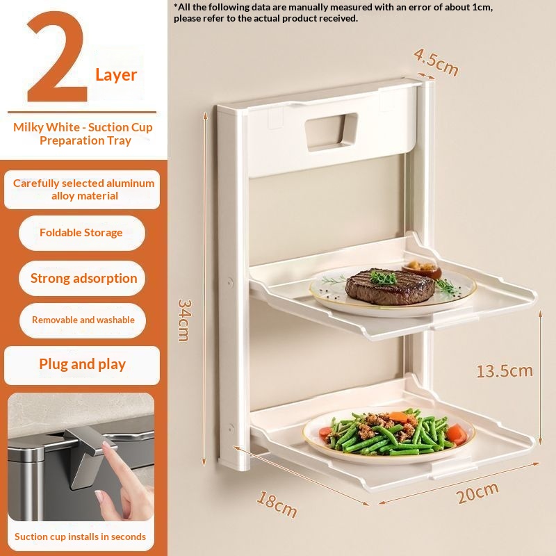 Kitchen Suction-cup Vegetable Prep Wall-mounted Multi-tier Foldable Storage Rack For Home Use 7