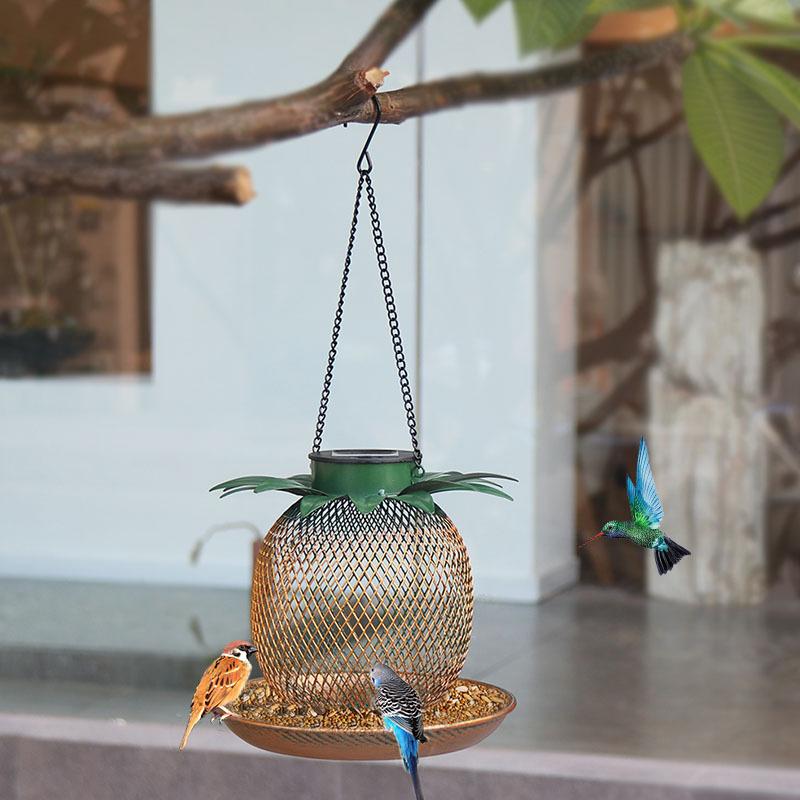 Wrought Iron Solar-Powered Pineapple Bird Feeder