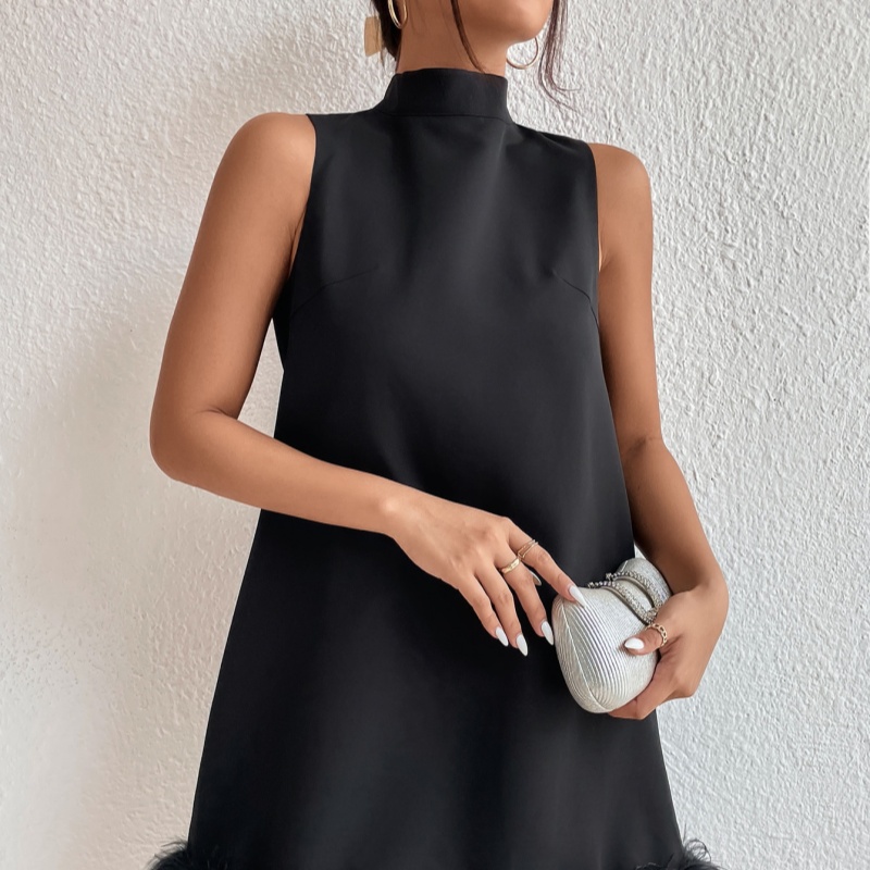 Womens Half-high-neck Sleeveless Skirt