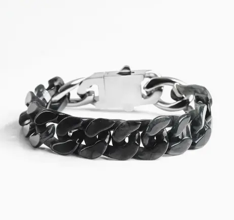 Jade Bean-green Cuban-link Bracelet Jadeite And Titanium Steel Hip-hop Style Distinctive Personality