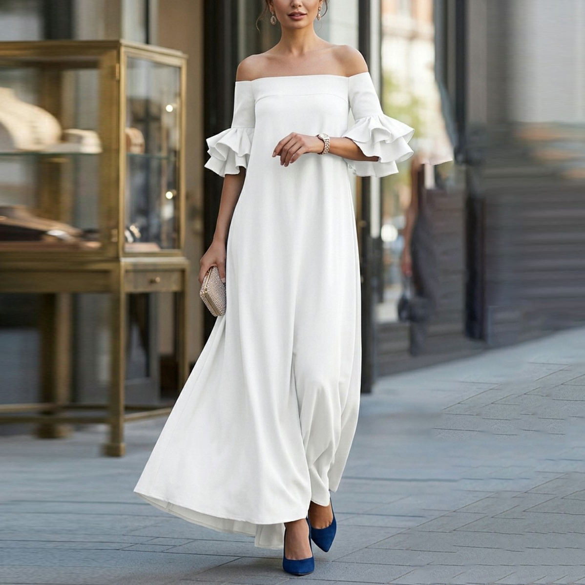 Womens Off-shoulder Maxi Dress With A Bow Detail